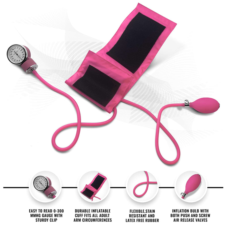 EMS XTRM Nurse Essentials Kit with Travel Case - Includes Sphygmomanometer, Stethoscope, Mini Otoscope - Pink
