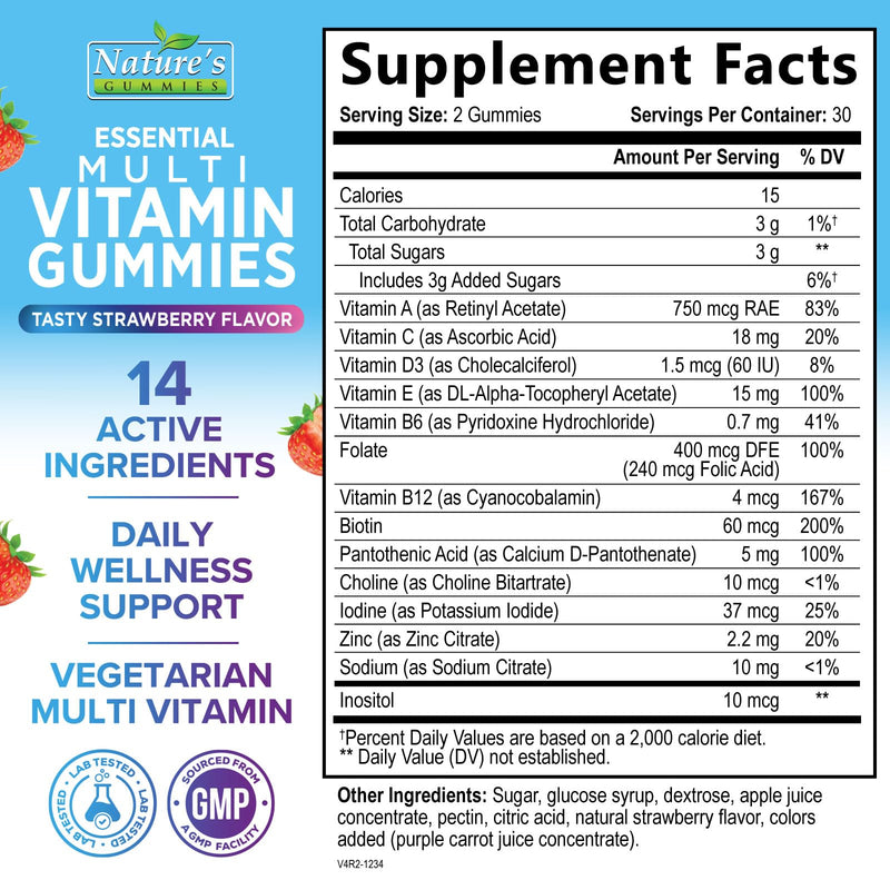 Multivitamin Gummies for Adults - Complete Multivitamin Gummy for Women & Men - Essential Vitamins & Minerals with Vitamins A, C, D, E, & High Potency B12 - Vegetarian Gummy Multivitamins - 60 Gummies