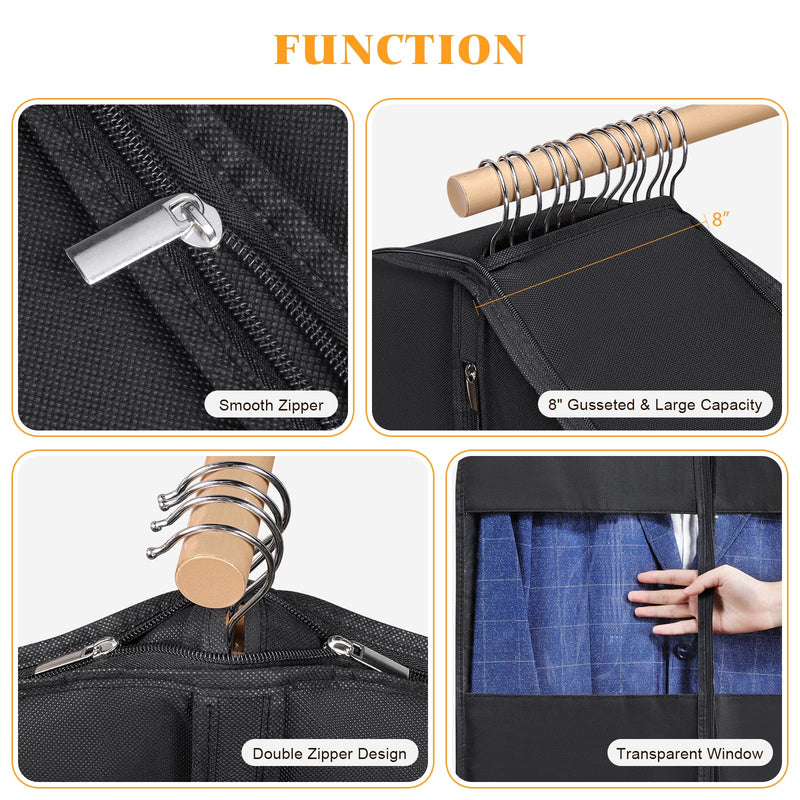 Syeeiex 54'' Garment Bags for Hanging Clothes with 8'' Gussets,Space Saving Hanging Garment Bag with Self Compression Zipper - Save 50% Space-Can Hold 6 Down Coats,8 Fur & Winter Coats,20 Shirts(2PCS) 54'' - 2pcs(8'' Gusseted) Black