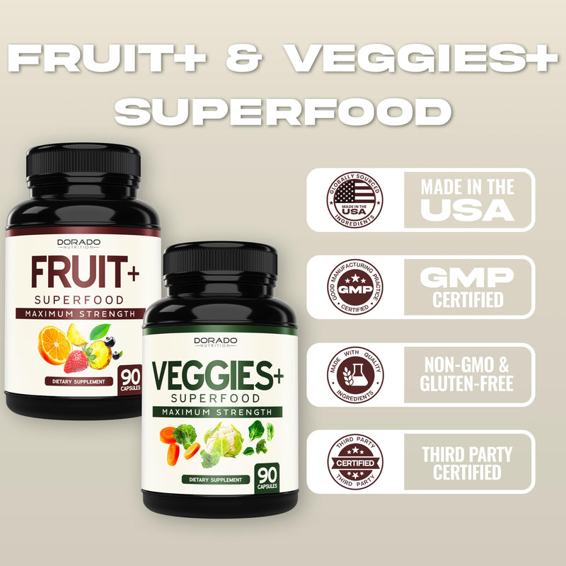 Fruit and Veggies Supplement (180 Capsules) Superfood Fruits and Vegetables Supplements for Adults - Premium Super Food for Energy and Immune Support - Veggies Capsules - Non-GMO & Vegan - USA Made