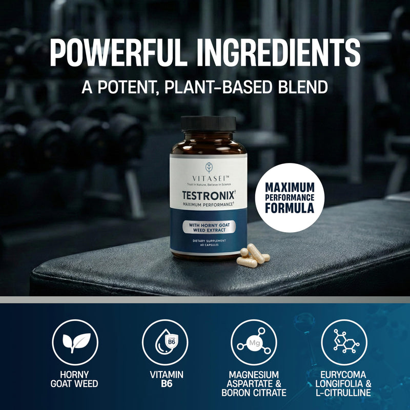 VITASEI Testronix Performance & Muscle Supplement – 60 Capsules (1 Pack) | Formulated with Vitamin B6, Megnesium, Boron Citrate, Eurycoma Longifolia & L-Citrulline, Supports Energy & Stamina for Men 60 Count (Pack of 1)