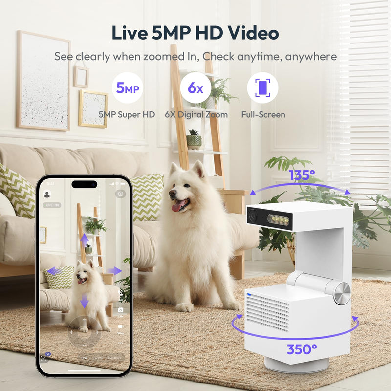 Genie S 5MP HD Indoor Security Camera with 6X Zoom, 2-Way Audio, Privacy Protection, Motion Tracking for Baby & Pet, 350° Pan & 135° Tilt, 32GB Local Storage, Compatible with Alexa - BeesActive Australia