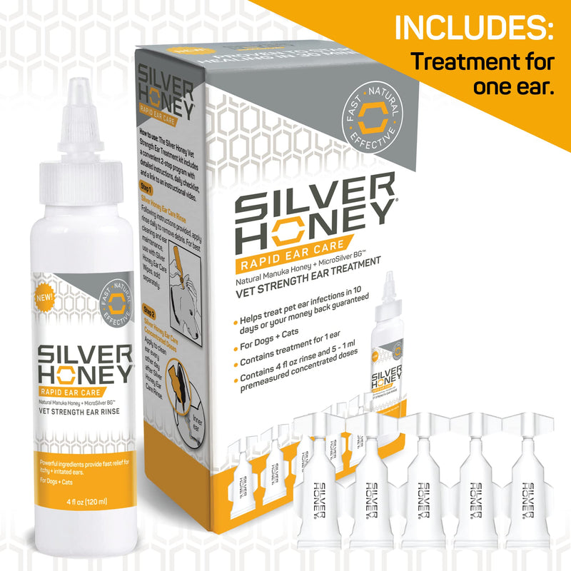 Absorbine Silver Honey Rapid Ear Care Vet Strength Ear Cleaner + Infection Treatment, 10-Day Regimen for 1 Ear, Safe for Dogs & Cats, Medical Grade Manuka Honey & MicroSilver BG - BeesActive Australia