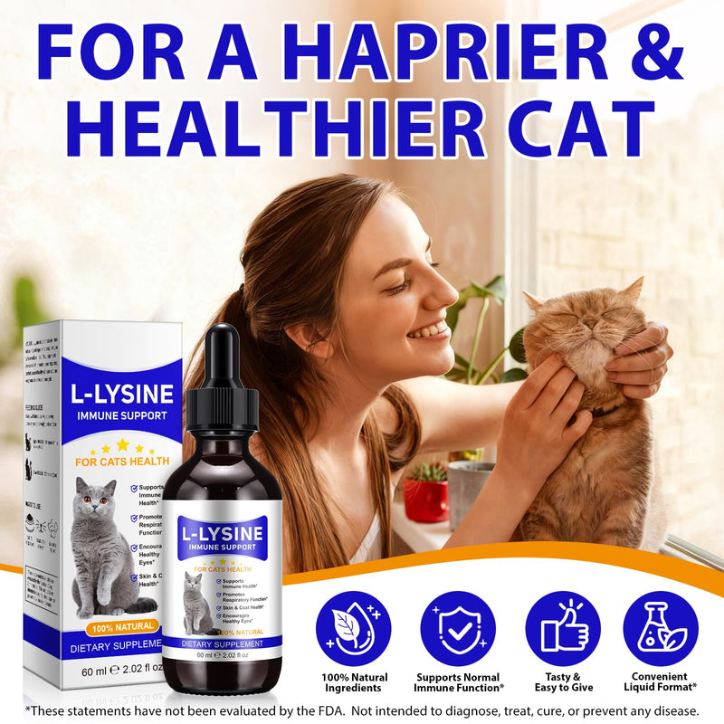 Lysine for Cats, L-Lysine Supplement Liquid Drops for Cats Supports Immune & Respiratory Health,Helps with Sneezing, Eye Discharge and Watery Eyes