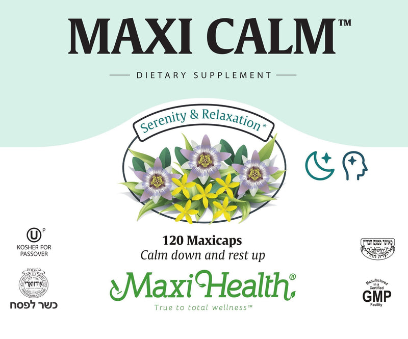 Maxi Kosher for Passover Calm Serenity and Relaxation Support Capsules, 120 Count | Kosher | L-Theanine Supplement with Taurine, Vitamin C & Calcium | Calm & Stress Support | Non-GMO | Doctor Formulated