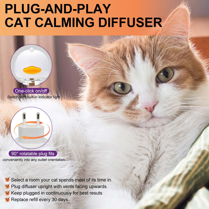 Cat Calming Pheromone Diffuser Kit - 4 Refills (48ml Each) + 1 Plug-in Diffuser | Anti-Stress Anxiety Relief for Cats | Reduces Spraying, Scratching & Aggression S orange
