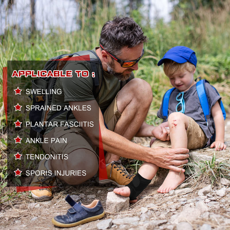 Honoson 2 Pcs Ankle Brace Kids Ankle Support for Sport Sprained Neoprene Breathable Compression Sleeve with Adjustable Wrap for Youth Child Boy Girl Plantar Fasciitis Achilles Tendonitis(Black,S) Black S - BeesActive Australia
