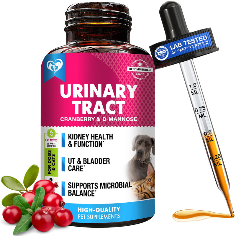 Cat & Dog Urinary Tract Infection Treatment & Natural UTI Medicine Cranberry & D-Mannose -Kidney+Bladder Support - Best Incontinence, Bladder Stones - Pet Renal Health & Care Drops 1 Pack (60 ml)