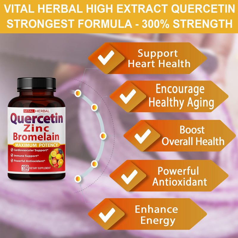 Premium High Purity Quercetin 98% with Bromelain Capsules Equivalent to 3470 mg - Maximum Potency with Green Tea Ashwagandha - Supports Overall Health Strength Energy - 150 Days Supply - BeesActive Australia
