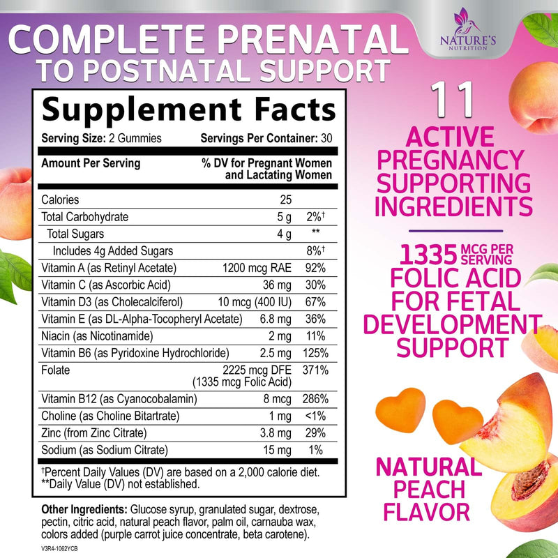 Prenatal Vitamins for Women - Pregnancy Vitamins Gummies with Folic Acid, Vitamin A, C, D3, B12, B6 - Prenatal Multivitamin Gummy for for Fetal Support, Pregnant & Nursing Women - 60 Gummies 60 Count (Pack of 1)