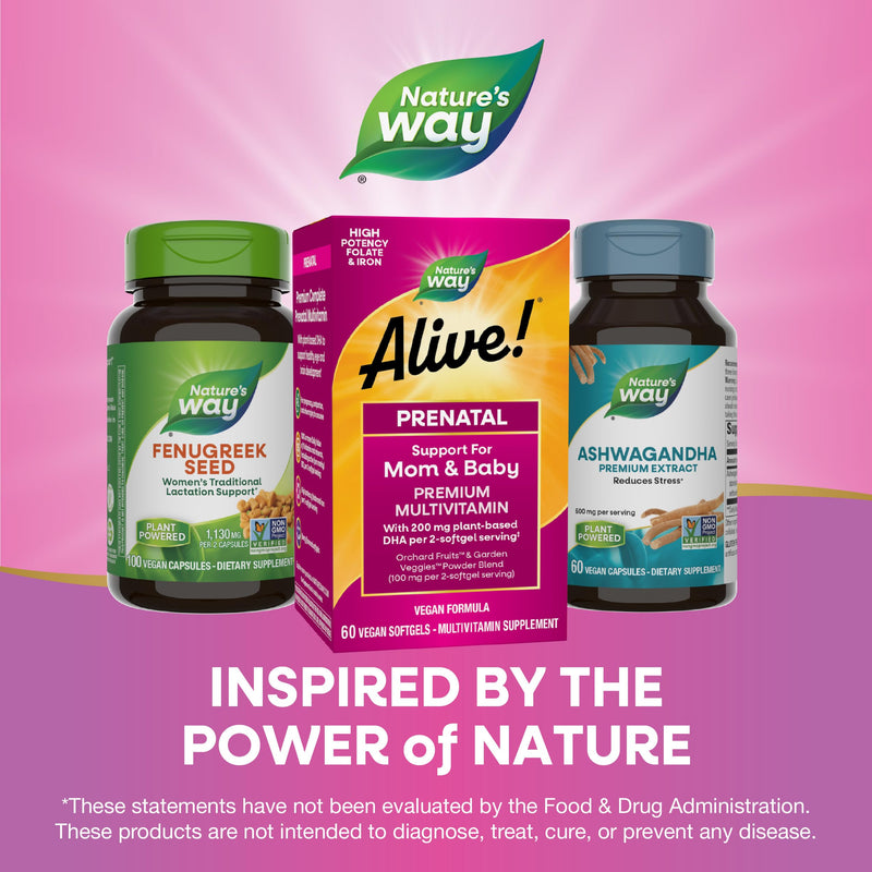 Nature's Way Alive! Prenatal Multivitamin Softgels for Women, 60 ct | 100% or More Daily Value of 15 Vitamins & Minerals with Plant-Source DHA and Folate for Eye and Brain Development*