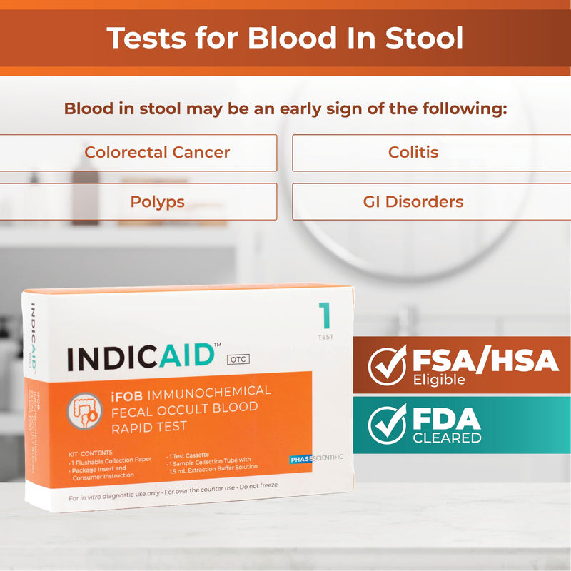 INDICAID Immunochemical Fecal Occult Blood Rapid Test (iFOB), FIT Colon Test, Accurate and Easy at Home, No Prep Required (1 Pack) - BeesActive Australia