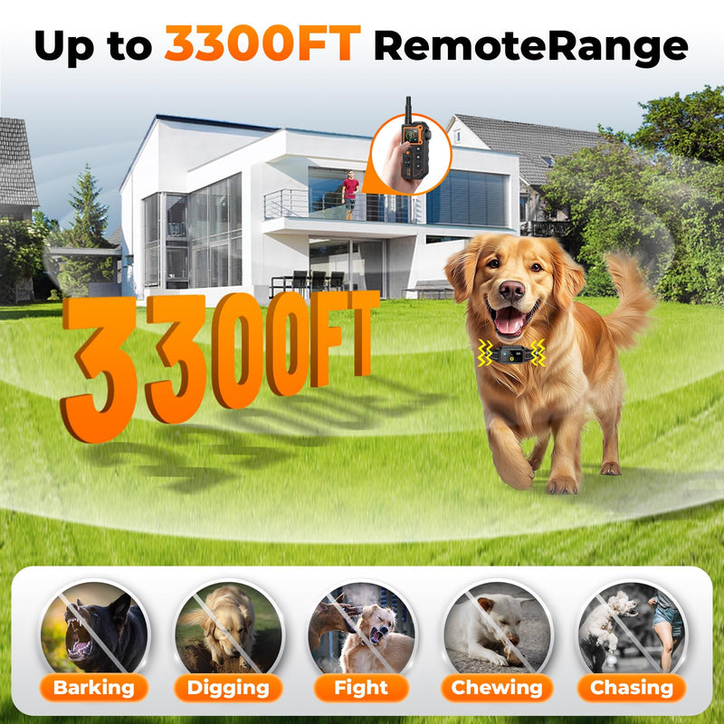 AI Dog Shock Collar 2 Dogs (10-120Lbs) - 3300FT Dog Training Collar with Remote, IPX7 Waterproof Collar with Beep, Vibration, Safe Shock for Large Medium Small Dogs, Keypad Lock and Flashing Light Black - BeesActive Australia