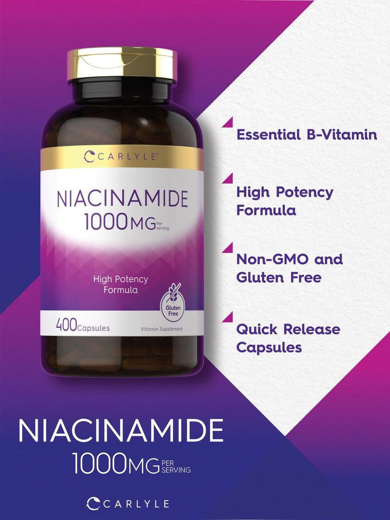 Carlyle Niacinamide 1000 mg | 400 Capsules | High Potency Formula | Non-GMO, Gluten Free Supplement 400 Count (Pack of 1)