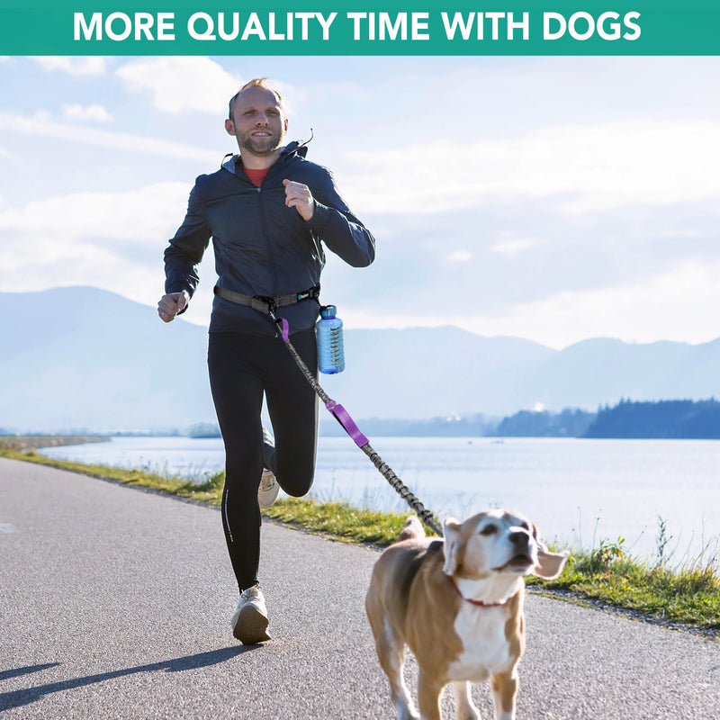 PetAmi Hands-Free Dog Leash for Walking, Running & Hiking, Heavy Duty Bungee Waist Leash with Dual Padded Handles, Adjustable Reflective Belt for Small, Medium & Large Dogs up to 150 lbs, Purple 1 Leashes