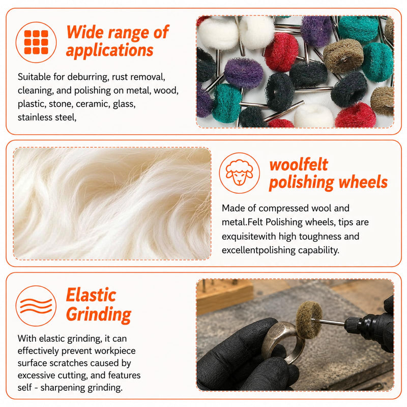 90-Piece Abrasive Buffing & Polishing Wheel Set - 1/8" Shank, 1" (25mm) 80-800 Grit, 15 Wool Felt Buffing Wheels, Rotary Tool Polishing Kit for Metal, Jewelry, Wood, Glass Mix 90Pcs