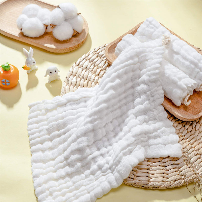 MUKIN Baby Washcloths - Natural Cotton Baby Wipes - Soft Newborn Baby Face Towel for Sensitive Skin- Baby Registry as Shower, 10 Pack 12x12 inches (White) White - BeesActive Australia
