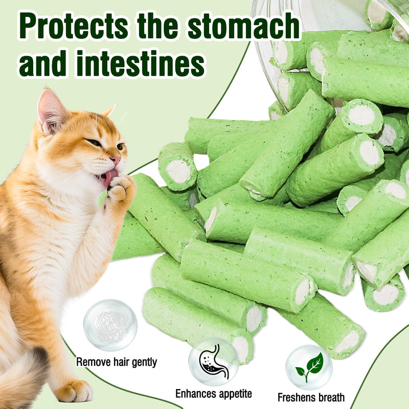 Cat Grass Teething Sticks, 3.52oz Edible Natural Dried Cat Grass Treats with Chicken, Cats Snack for Hairball Removal and Dental Care 3.52 oz