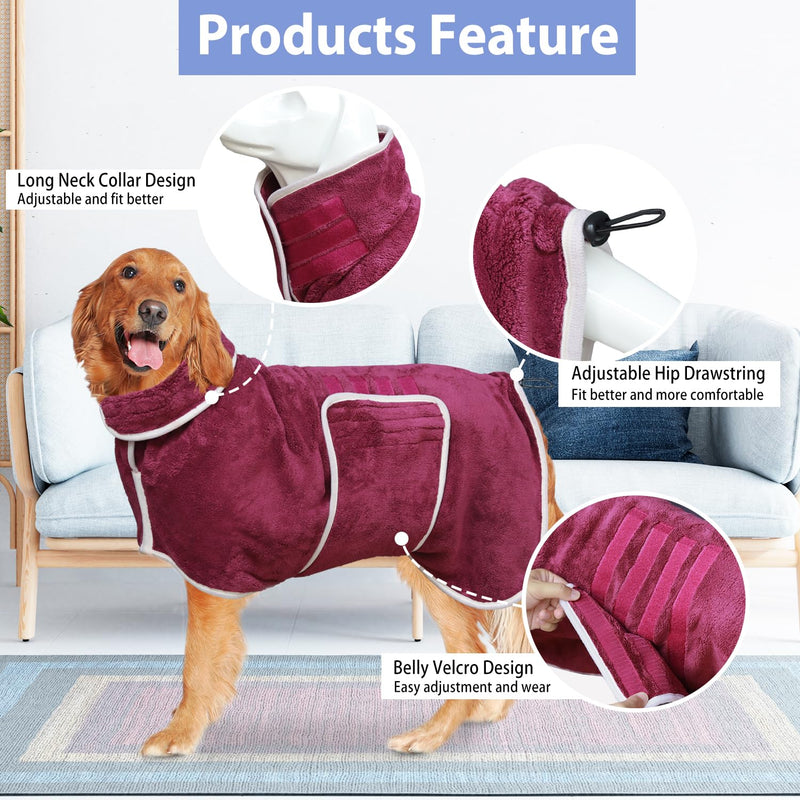 Dog Bathrobe Towel Dog Drying Coat - Super Absorbent Dog Towels Bath Robe for Drying Dogs Large, Soft Adjustable Collar & Belly Strap Fast Drying Coat Pet Dog Cat Bath Robe Towel (Purple, 3X-Large) Purple - BeesActive Australia