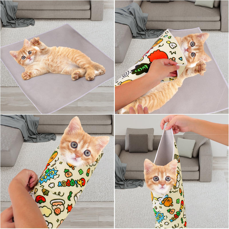 BABORUI Cat Grooming Wrap for Cutting Nails - Self-Adhesive Cat Swaddle Wrap with Nail Clipper, Anti-Scratch Cat Burrito Wrap for Nail Trimming, Cat Grooming Supplies XL Yellow - BeesActive Australia