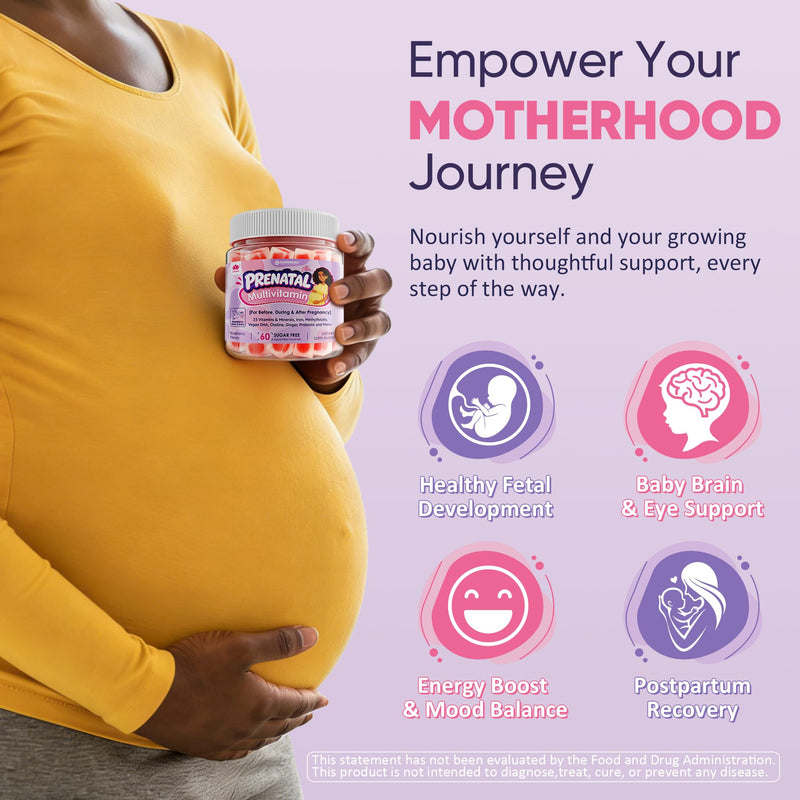 Prenatal Vitamins for Women, Prenatal Multivitamin Gummies + Methylfolate, Iron, Omega-3, Choline, Ginger, Probiotic, Vitamin A C D3 B6 B12 for Before, During & After Pregnancy, NO Sugar, Vegan, 60Cts
