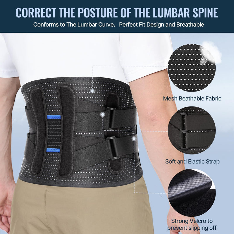 Fit Geno Back Brace for Lower Back Pain Relief - Lumbar Support for Men & Women, Supportive Breathable and Adjustable Weight Lifting Belt for Herniated Discs, Heavy Lifting - L/XL - BeesActive Australia