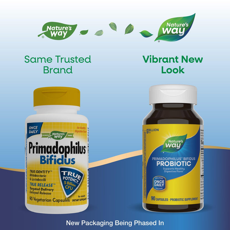 Nature's Way Primadophilus Bifidus Probiotic, Supports Digestive Flora*, 5 Billion Live Probiotic Cultures per Capsule, Lactobacilli, Bifidobacteria, 90 Capsules (Packaging May Vary) 90 Count (Pack of 1)