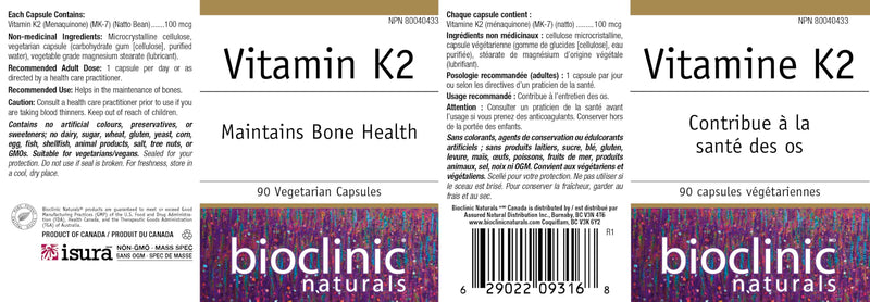 Bioclinic Naturals - Vitamin K2 100 mcg. - 90 Vegetarian Capsules