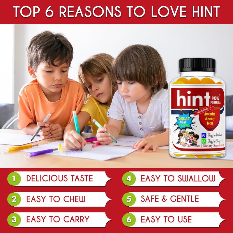 Hint Omega 3 6 9 Gummies for Kids & Teens – Brain Support Focus Gummies for Teens, Kids Memory Vitamins, Non-Fishy, Low Sugar, Non-Fishy – 60 Gummies