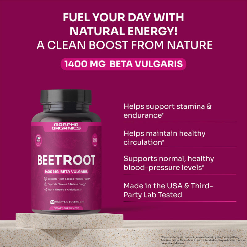 Organic Beet Root Capsules - 1400mg Beetroot Powder for Natural Energy & Endurance Support, Non-GMO, Made in The USA, Beet Supplement - 60 Capsules, 30-Day Supply - BeesActive Australia