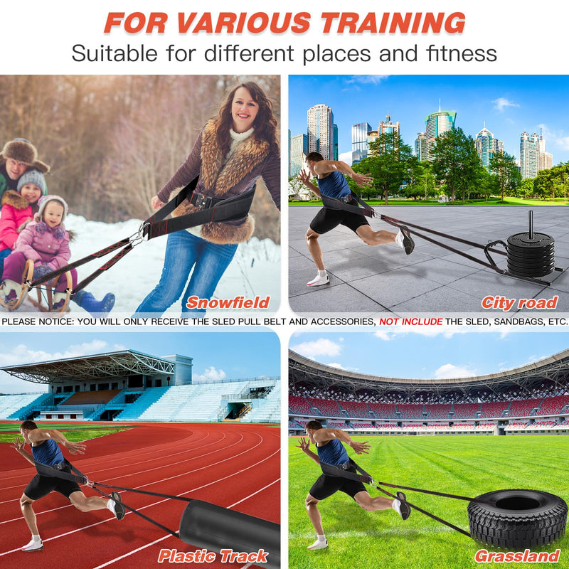 ATENTO Sled Pulling Belt, Adjustable Closure Sled Training Waist Belt,Weight Sled Pull Belt for Tire or Sled Pulling, Squat,Leg Muscles Strength Training, Agility, Resistance Training, Core Power Workout, Belt for Pulling with 2 Pulling Straps & 4 Hook...