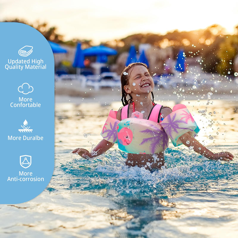 Toddler Swim Vest Floaties for 22-66 lbs / 2-6 Y Kids Swim Jacket with Adjustable Safety Buckle Arm Wings Swim Training for Boys and Girls Beach Boating Pool Floats Pink Whale - BeesActive Australia