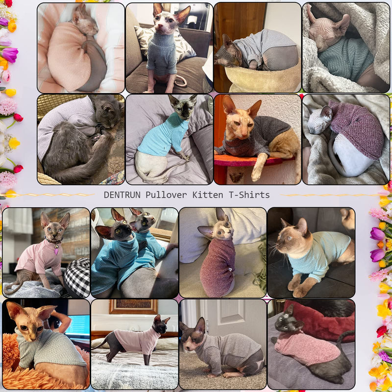 DENTRUN Sphynx Hairless Cats Shirt Pullover Kitten T-Shirts, Breathable Cat Wear Turtleneck Sweater Adorable Cat's Clothes Vest Pajamas Jumpsuit Medium Blue - BeesActive Australia