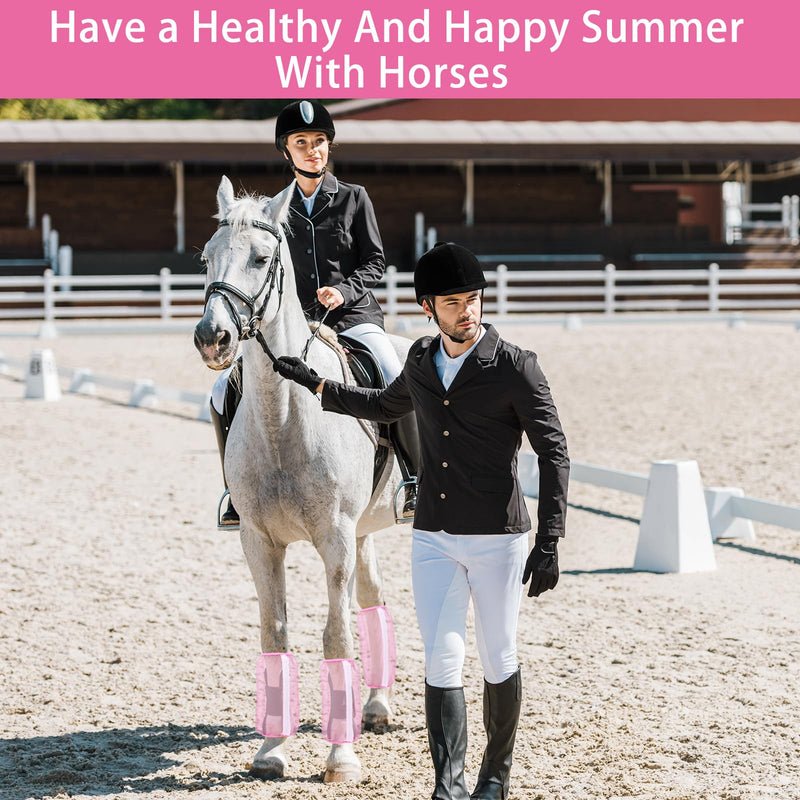 Loose Fitting Horse Leggings Breathable Fine Mesh Leg Guard Anti-Mosquito Fly Boots for Horse Equestrian Equipment Protect Horse Legs Set of 4 (Pink) - BeesActive Australia
