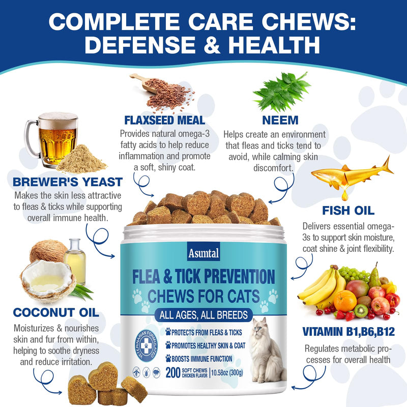 Cats Chewable, Natural Oral Kitten with Vitamins Support Immune Skin & Coat 200 Soft Chews (Chicken)
