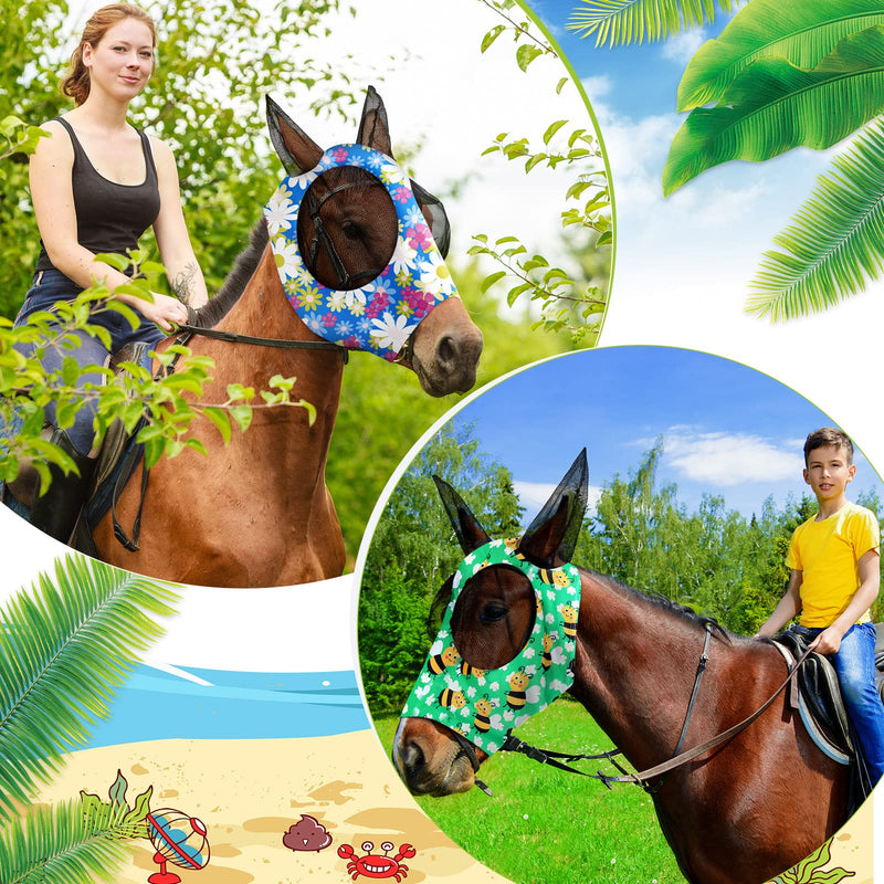Qualirey12 Pieces Horse Fly Mask Bulk Comfortable Elasticity Mask for Horses with Ears Net UV Protection Breathable Horse Supplies Face Covering for Horse Pony and Foal (Flower Patterns, Medium) Flower Patterns - BeesActive Australia