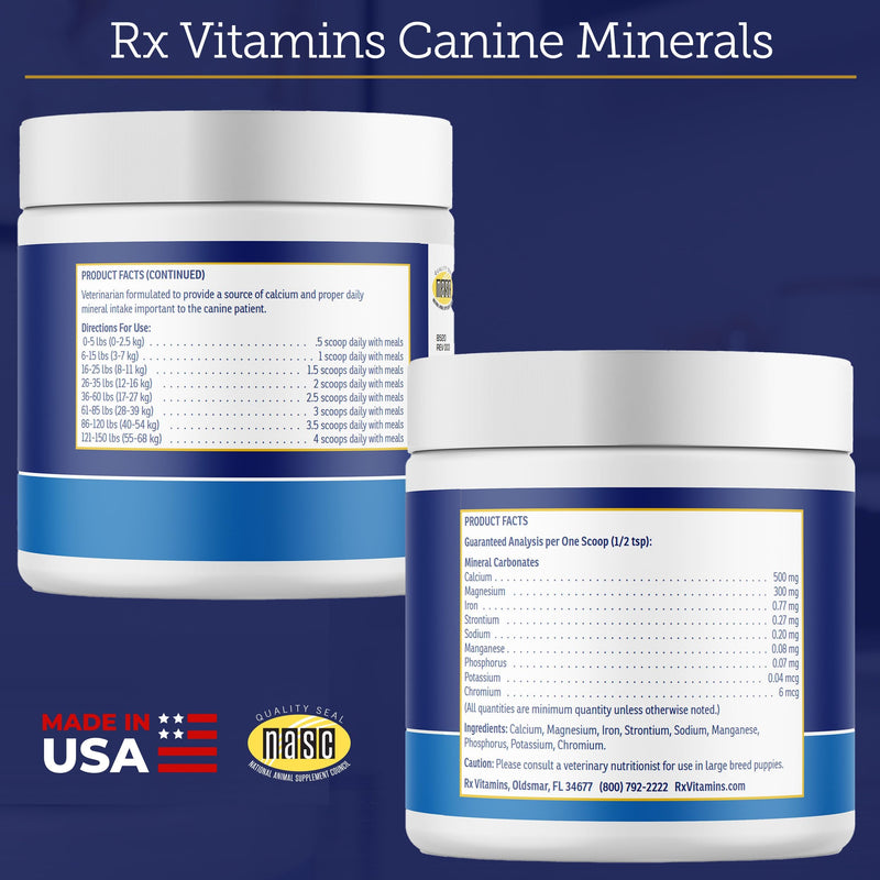 Rx Vitamins Canine Minerals - Essential Minerals for Dogs - Calcium, Magnesium, Iron Supplement, Bone and Joint Supplement for K9, Immune Support - 16oz New Label