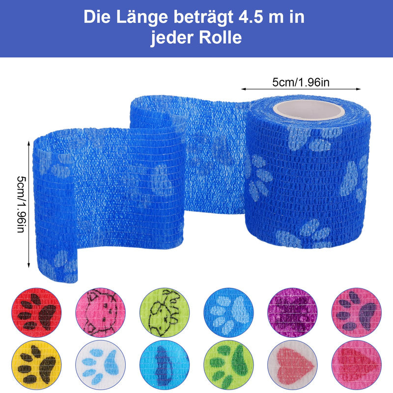 tonyg-p 12 Rolls Self-Adhesive Bandage Cohesive Bandage Self-Adhesive Bandage Elastic Fixing Bandage Vet Wrap Pet for Finger Wrist, Knee, Ankle Sprains and Swellings 5cm*4.5m - BeesActive Australia