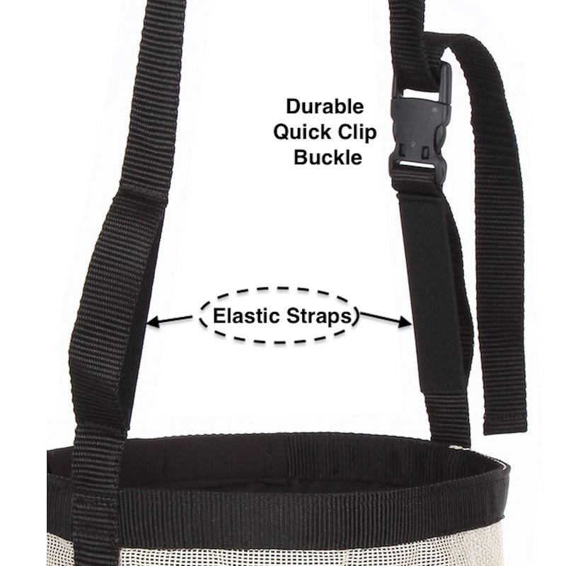 Majestic Ally Horse Feed Bag, Heavy Duty Nylon Mesh Grain Feed Bag, Adjustable Strap with Durable Snap and Elastic Straps, Comfort Neck Pad and Nose Pad- Large (Draft, Beige) Draft - BeesActive Australia