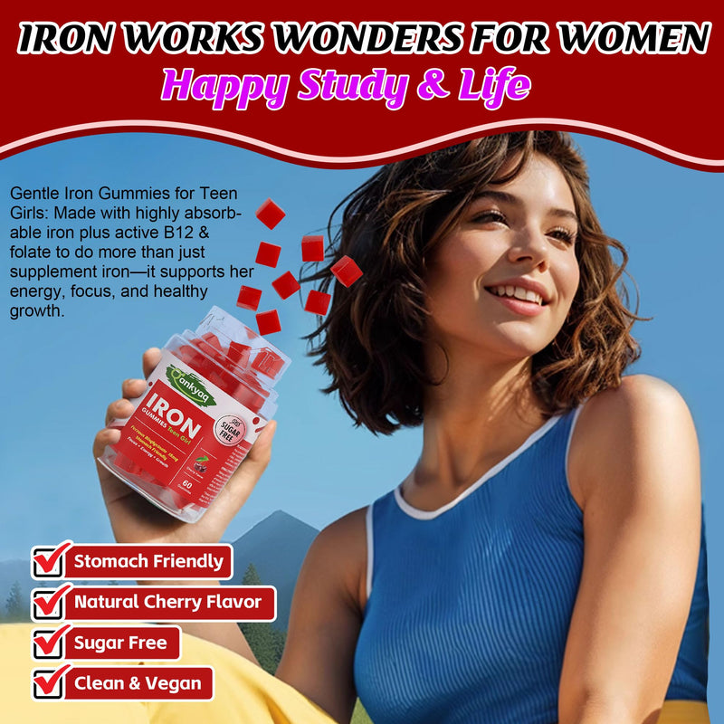 Iron Gummies Supplement for Teen Girls Women, Ferrous Bisglycinate, 60 Cts | Chewable Ferrous Bisglycinate Chelate with Vitamin C, Energy & Anemia Support, Gentle, Non-Constipating, Sugar Free