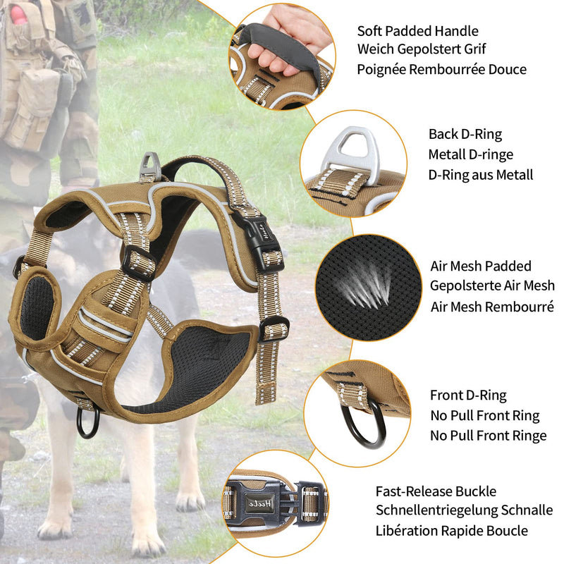 HEELE Dog Harness, Dog Harness Large Dogs Anti Pull Harness Dog Chest Harness with Handle Reflective Soft Padded Breathable Brown L MC Brown - BeesActive Australia