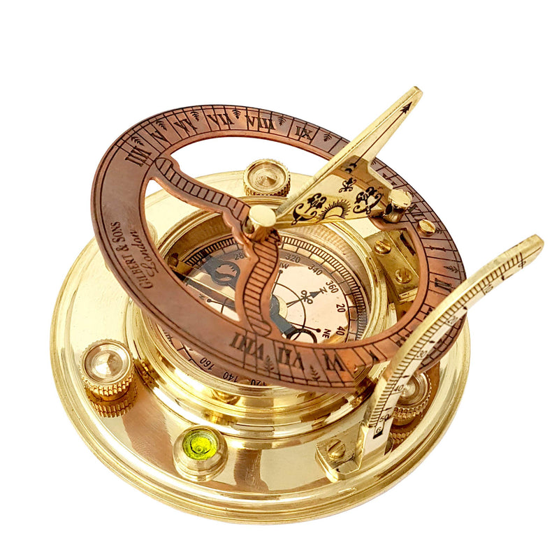 Brass Nautical - Antique Brass & Copper Sundial Compass, Sundial Clock in Box Gift Sun Clock Ship Replica Watch - BeesActive Australia