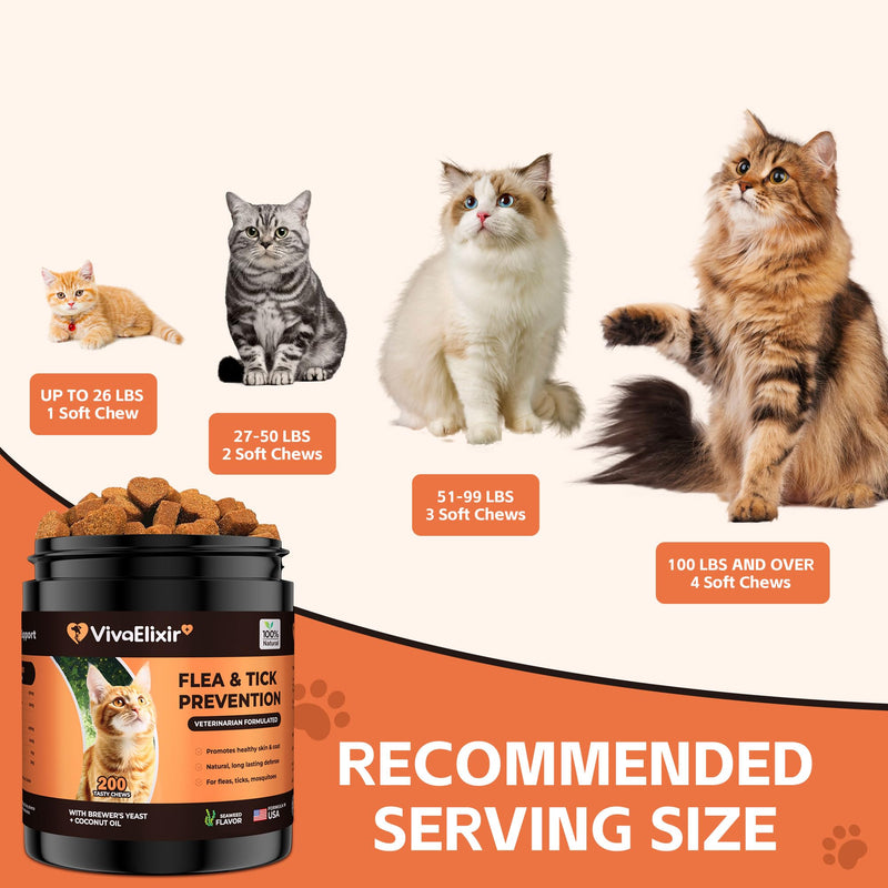 Flea & Tick Treatment for Cats – Natural Flea, Tick & Mosquito Prevention with Brewer’s Yeast, Coconut Oil – Skin & Coat Health, Immune Support – Vet Formulated 200 Chews