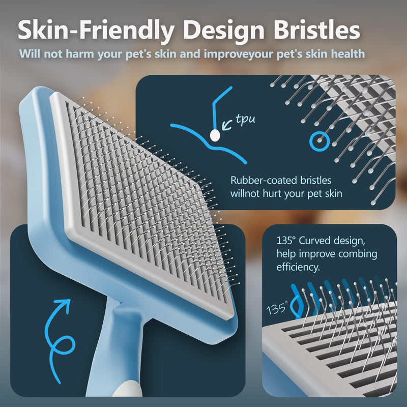 Cat Brush with One-Click Button, Cat Brushes for Indoor Cats Shedding，Self Cleaning Slicker Cat Brush for Shedding Massaging Grooming, Suitable for Long Short Haired Pets, Comfortable/Easy to Clean - BeesActive Australia