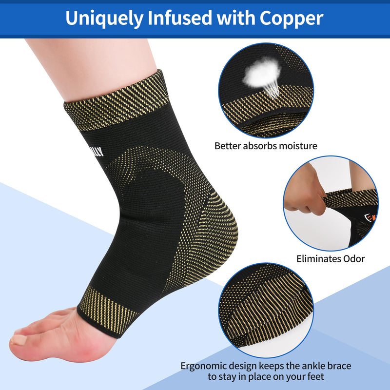 NeoAlly Copper Ankle Support Brace Compression Sleeve with Silicone Gel Reduce Foot Swelling Pain Relief from Plantar Fasciitis and Achilles Tendon (Small - 1 Pair) Small - BeesActive Australia
