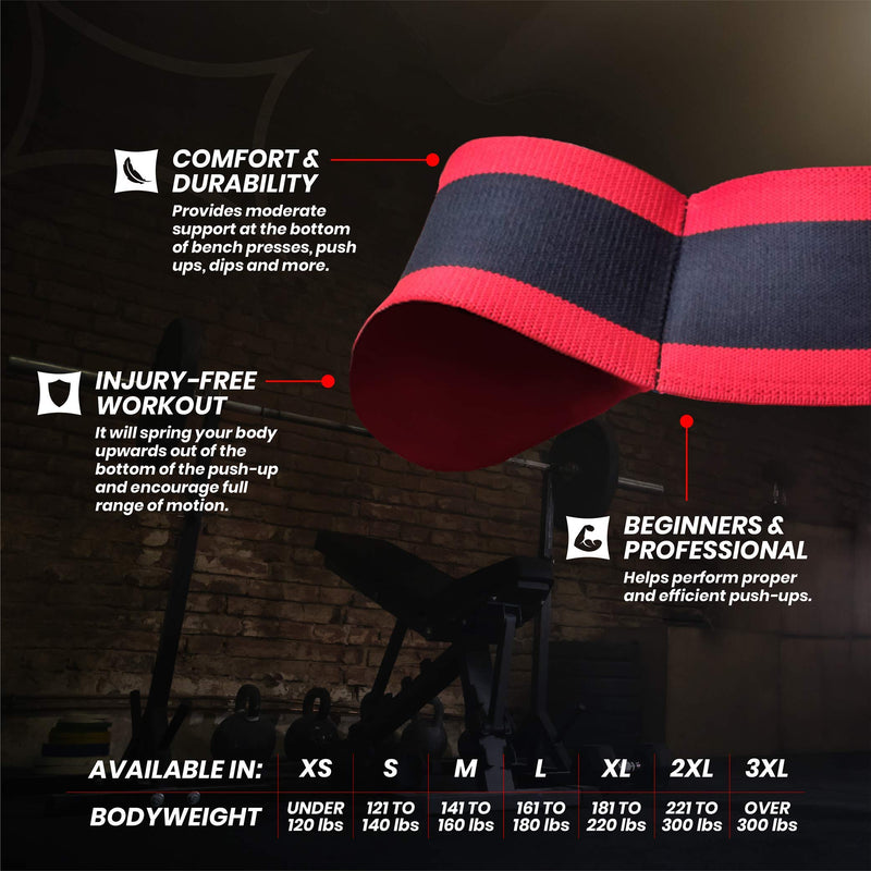 Sling Shot Mark Bell Push Up Exercise Assistance Workout Band for Men and Women to Assist with Bench Press, Dips, and Push Ups – (Level 1 Tension, Red/Black) XX-Large Red with Black - BeesActive Australia