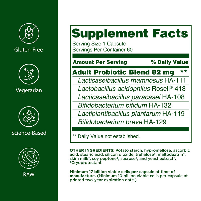 Flora FloraHealth Adult's Probiotic, 6 Strains, 17 Billion CFU, 60 Veg Caps | Six Adult-Specific Strains, Gluten Free, Raw Probiotic with 17 Billion Cells Standard Packaging