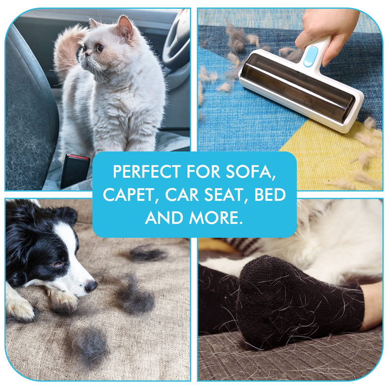 Pet Hair Remover Roller - Lint Roller for Pet Hair, Reusable Cat & Dog Hair Remover for Furniture, Couch, Bed, Car Seat, Carpet (White) White - BeesActive Australia
