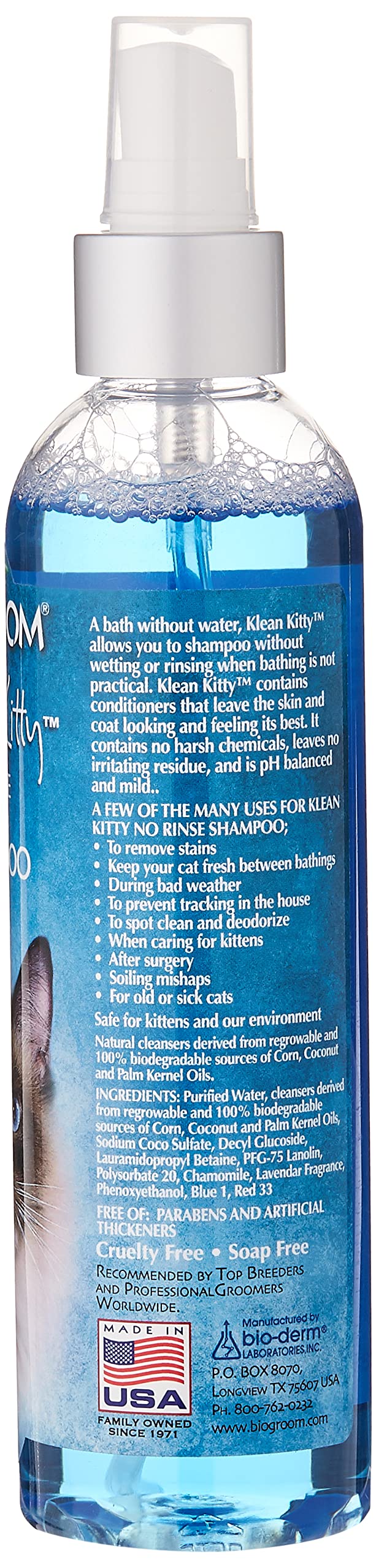 Bio-Groom Klean Kitty Waterless Cat Shampoo – No-Rinse, Cat Bathing Supplies, Kitten Wash, Cat & Dog Grooming Supplies, Cruelty-Free, Made in USA, Dry Shampoo Spray, Cat Products – 8 fl oz 1-Pack - BeesActive Australia
