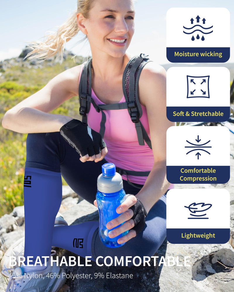 Calf Compression Sleeves - Leg Sleeves for Men and Women - Shin Splint Relief Support Brace Running Flights Large-X-Large Blue - BeesActive Australia